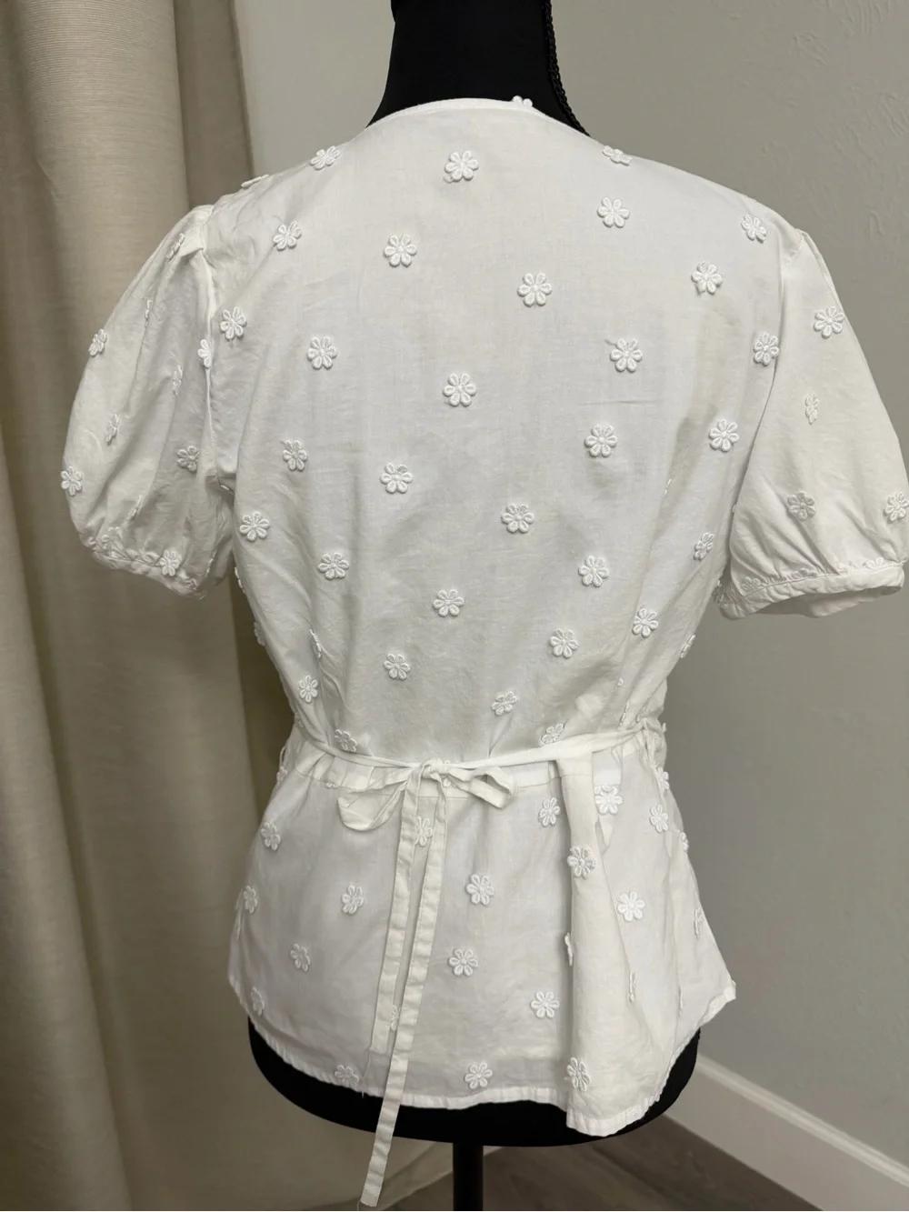 Ann Taylor White Floral Appliqué Wrap Blouse